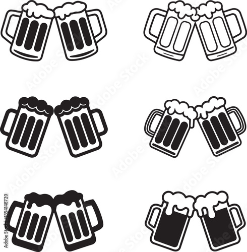 Beer mug vector icon set, beer mug cheers icons vector illustration