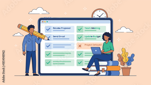 Business professionals managing tasks and projects with a digital to-do list