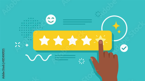 Hand giving five-star rating for customer satisfaction and review