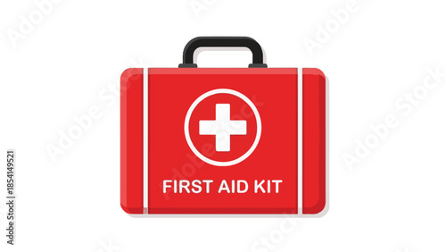 Red First Aid Kit Icon with White Cross on Isolated Background