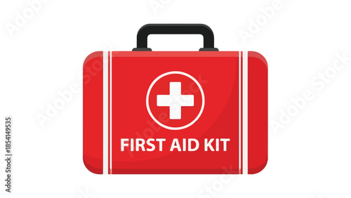 Red first aid kit illustration with cross symbol for health and safety
