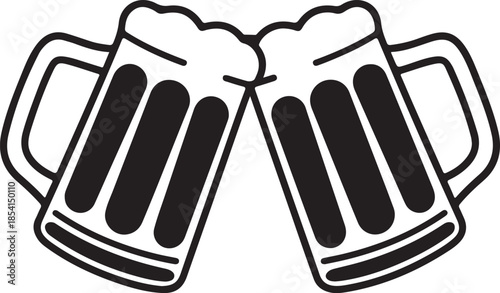 Beer mug toasting silhouette vector, two beer mug cheers icon vector illustration