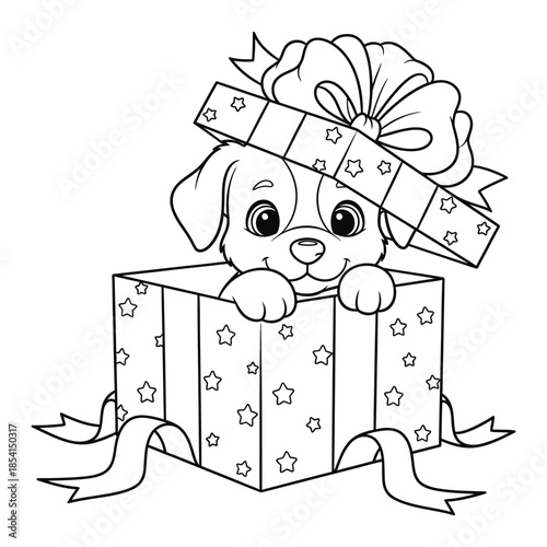 “Cute Puppy in Gift Box with Bow – Christmas Holiday Surprise Line Art Illustration for Coloring Pages”
Category: Animals