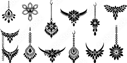 Ornate Vintage Jewelry Line Art And Ornament Vector Set