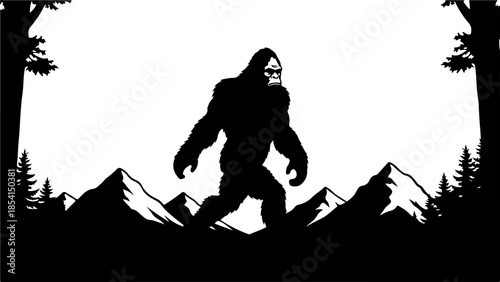 Mountain Bigfoot Silhouette Illustration