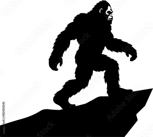 Bigfoot Silhouette in Mountain Wilderness Illustration