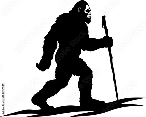 Bigfoot Silhouette in Mountain Wilderness Illustration
