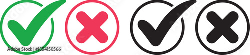 Four circular icons displaying check and cross marks in different colors