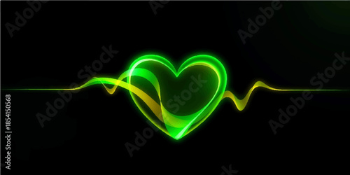 Red medical heart beat cardiogram on a monitor screen forming a love symbol shape with a glowing pulse line vector illustration for a health and life concept