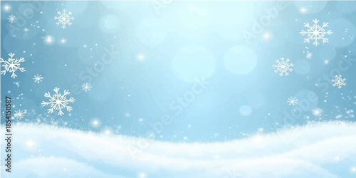 Blue Christmas background featuring winter snowflakes and silver glitter stars for a festive holiday celebration card design with icy blue snowfall patterns and light decorations