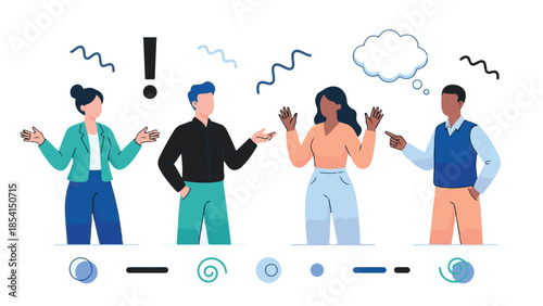 Diverse people communicating and discussing ideas, problems, and solutions