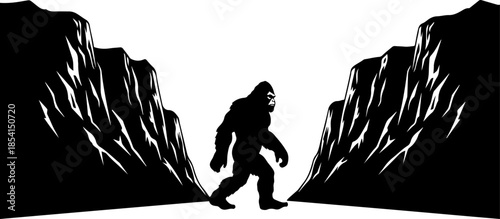 Bigfoot Silhouette in Mountain Wilderness Illustration