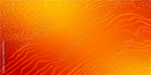An abstract orange vector background featuring a vibrant yellow sun with light rays and hot fire swirls creates a textured wallpaper design with motion lines and fractal waves for a decorative banner