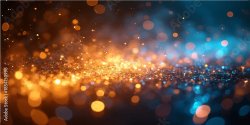 Glowing Christmas tree lights sparkle with blue and purple bokeh in a festive city night celebration featuring a bright star design and glittery holiday backdrop