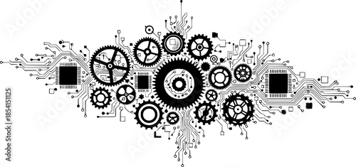 AI Business Technology Concept with Human Brain and Digital Network black vectors