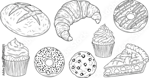 Assorted baked goods illustration