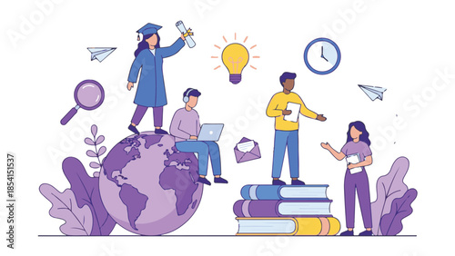 Global Online Education Concept with Diverse Students Learning and Developing Skills