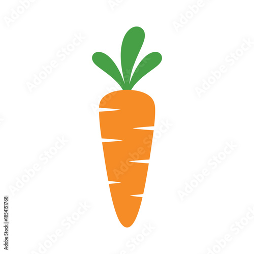 A simple, vector illustration of a flat, orange carrot with green leaves, ideal for food and healthy lifestyle designs.
