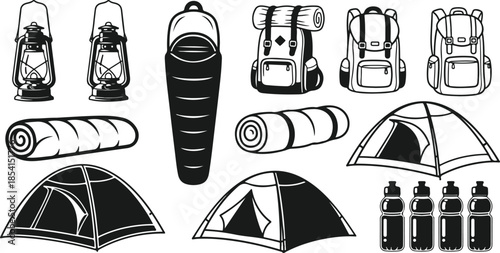 Camping and hiking gear icons