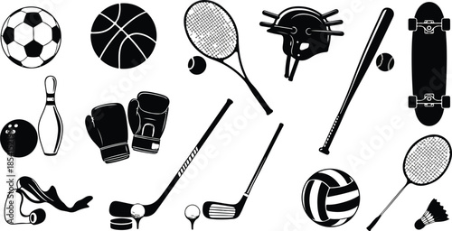 Collection of various sports equipment and balls