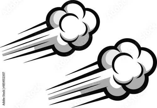 Dynamic comic-style smoke puffs with speed lines symbolizing rapid motion and quick action