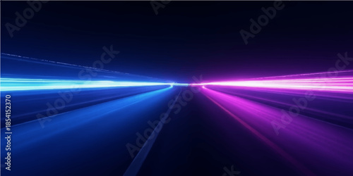 A digital art illustration of speed motion blur with blue light trails and glowing rays creating a dynamic wave background across dark space for a sleek wallpaper design