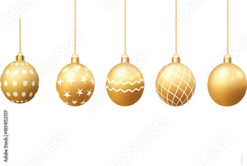 Gold Christmas balls set PNG. Shiny festive baubles tree ornaments isolated vector design

