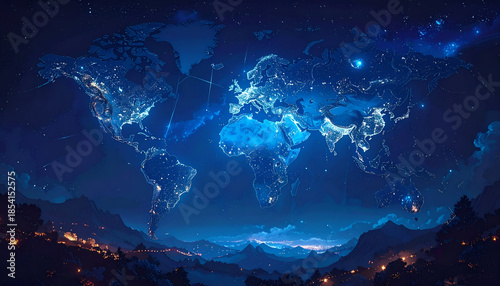 Nighttime World Map - A Stunning Digital Art Illustration of Global Lights.