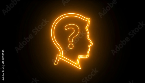 Neon Silhouette of a Person with a Question Mark.