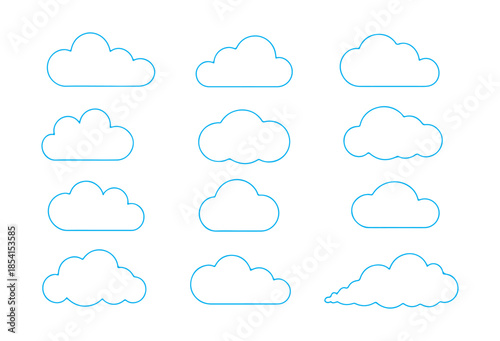 Cloud Outline Icons Set Weather Sky Shapes