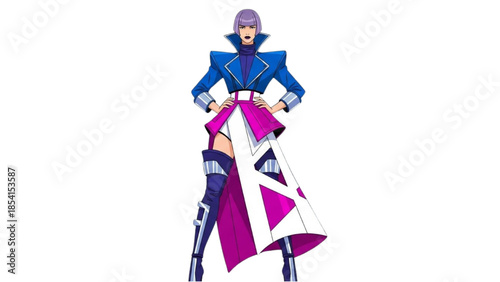 Futuristic character illustration with vibrant costume and dynamic pose
