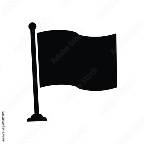 Black flag on flagpole waving against white background simple silhouette vector