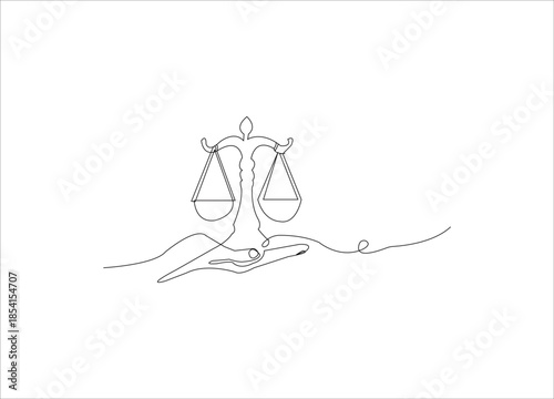 Scales of Justice Single  line art design.