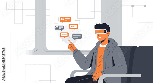 Augmented reality interface using VR headset modern technology interaction concept