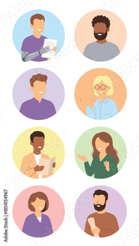 Set of diverse people avatars with different professions and characteristics