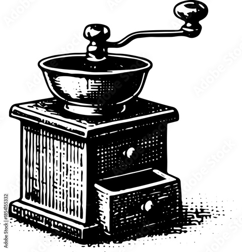 Vintage Manual Coffee Grinder Hand Crank Illustration