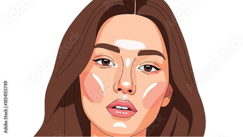 Illustration of a woman with artistic facial markings and long brown hair