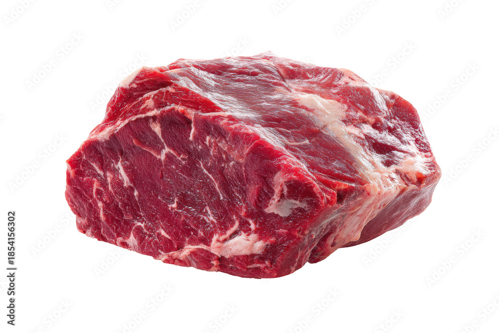 Obraz premium Raw beef roast isolated on transparent background. Raw marbled beef chuck roast ready for delicious cooking and grilling isolated on white background.