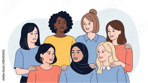 Diverse group of women standing together in a symbol of unity and solidarity