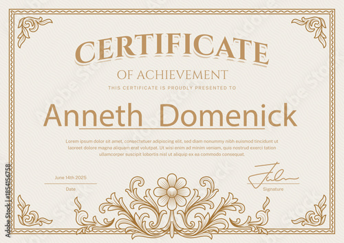 Elegant classy certificate with elegant text and decorative floral, editable design template