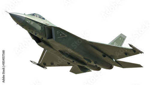 Bild auf Leinwand Camouflaged stealth fighter jet PNG isolated on transparent background, military