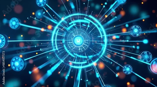 Futuristic Digital Core: Abstract Data Network AI Technology Blockchain Decentralization and Cyber Security Concept