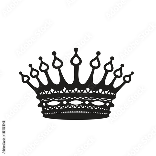 Vintage Solid Black Royal Crown Icon with Central Cross Heraldry Detail