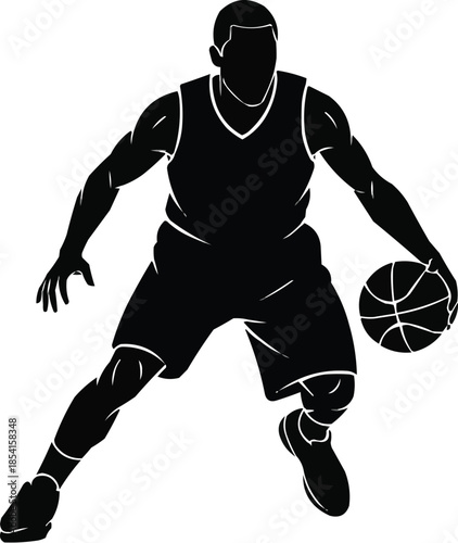 Vector illustration of Basketball Player Dribbling Silhouette | Dynamic Sports Vector