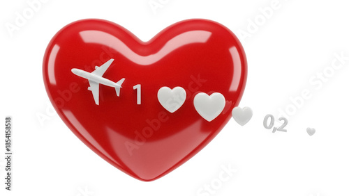 Red heart with airplane and likes PNG isolated on transparent background, social media concept for travel and tourism marketing