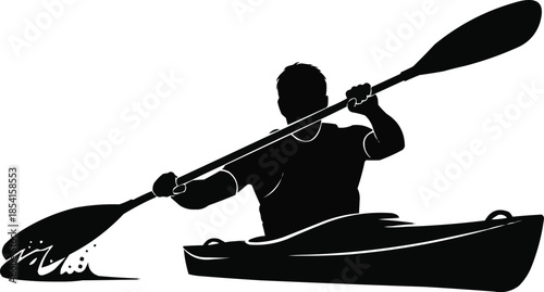 Vector illustration of Training kayak visual, Kayak Paddler Silhouette | Canoe Water Sports Vector
