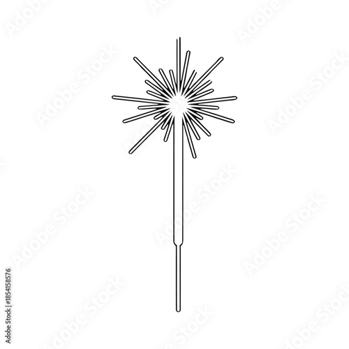 Black outline of a sparkler with radiating lines on white celebration