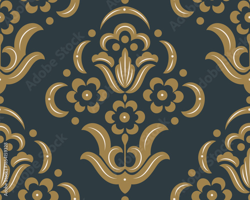 Damask modern seamless pattern element. Vintage classical old fashioned damask ornament, seamless texture for wallpapers, textile.