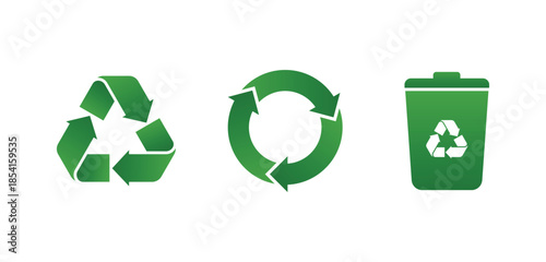 Recycle icon set. ecology, eco-friendly, and environmental management symbols. Arrows, heart, and leaf recycling eco green symbol.