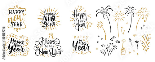 Hand written New Years sayings like "Happy New Year", great for banners, wallpapers, cards, invitations - vector design